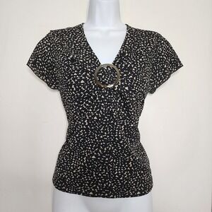 Vtg EVAN PICONE Size Large Double Layer Mesh V-neck Flutter Sleeve Career Blouse